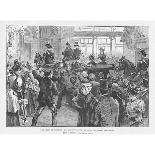 FLORENCE Italy Queen Victoria in the Piazza del Duomo - Antique Print 1893