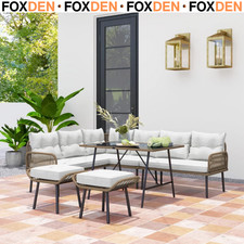 6 Piece Rattan Garden Furniture Set 8 Seater Garden Corner Sofa with Cushions