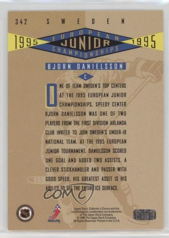 1995-96 Collector's Choice European Junior Championships Bjorn Danielsson #342 - Image 2 of 2