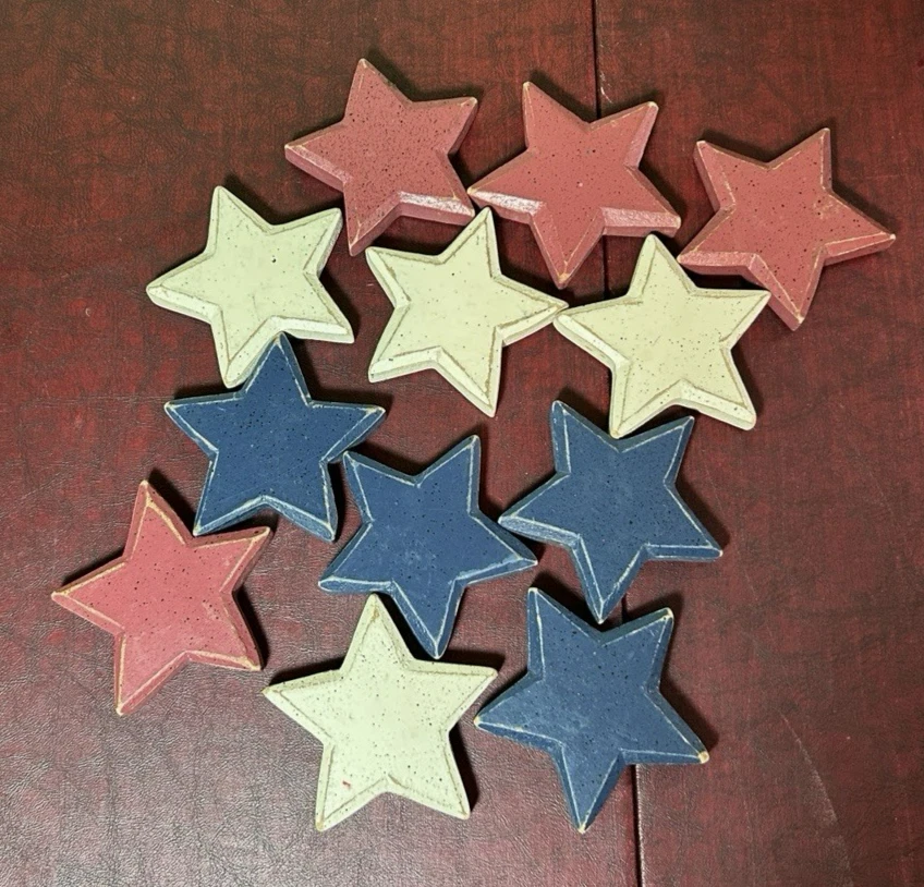 Rustic Lot 2 Wood Wooden Patriotic Flag Red White Blue Bowls, 24 Stars Placemat - Image 2 of 4