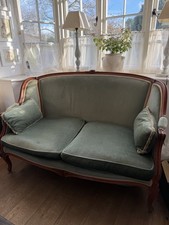 Vintage French Green Vintage 2 Seater Sofa Feather Cushions