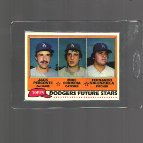 Fernando Valenzuela Mike Scioscia Jack Perconte 1981 Topps 302 RC