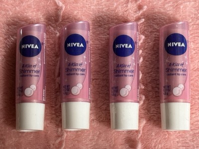 LOT OF 4 ~ Nivea * A KISS OF SHIMMER * Radiant Lip Care ~ Pearl & Silk Extracts