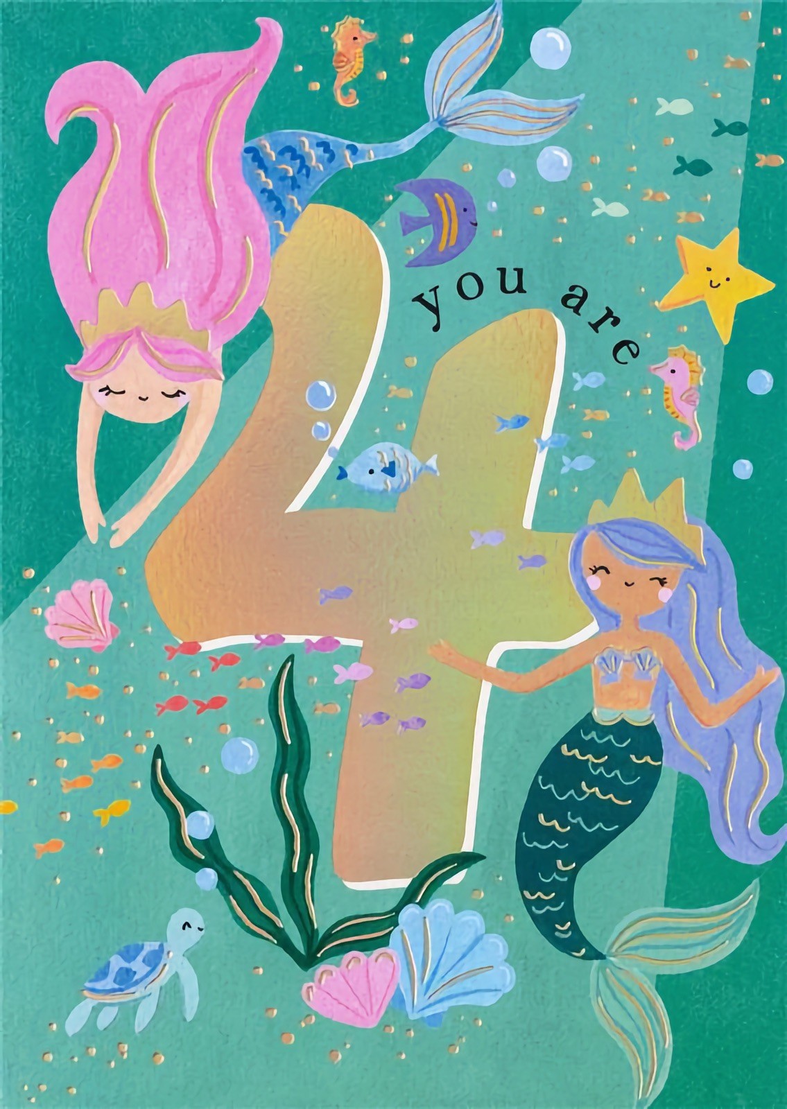 Happy 4th Birthday Card Girls Mermaids For Daughter Sister Granddaughter Niece