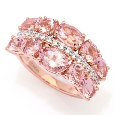 Gem Treasures 4,88ctw Rosa Morganit & Zirkon Doppelreihiger Ring