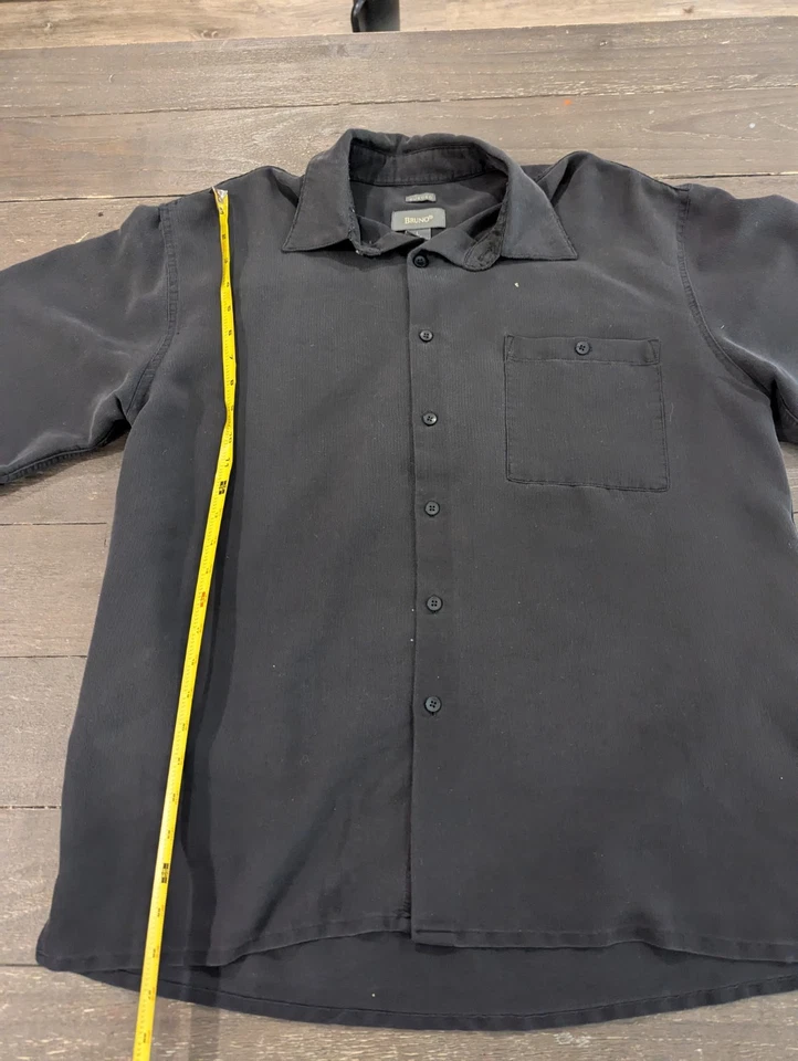 Camisa Bruno Negra Gamuza Microfibra Talla L Manga Corta Abotonada. Hombre  Foto 3 de 4