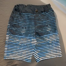Art Class Boys Black and Blue Striped Swim Trunks Shorts Size 7