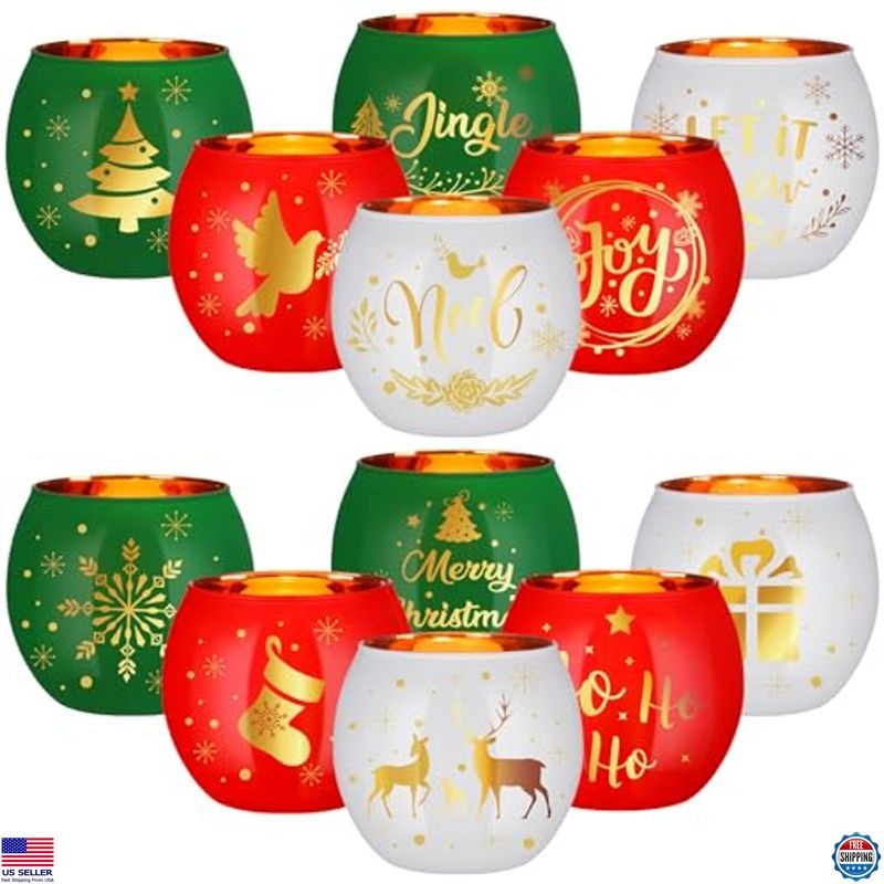 12 Pcs Christmas Votive Candle Holder 3.3 x 2.7 Inch Tealight Candle Holder for