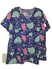 Divine Stretch Flowered Scrub Top Sz XLg