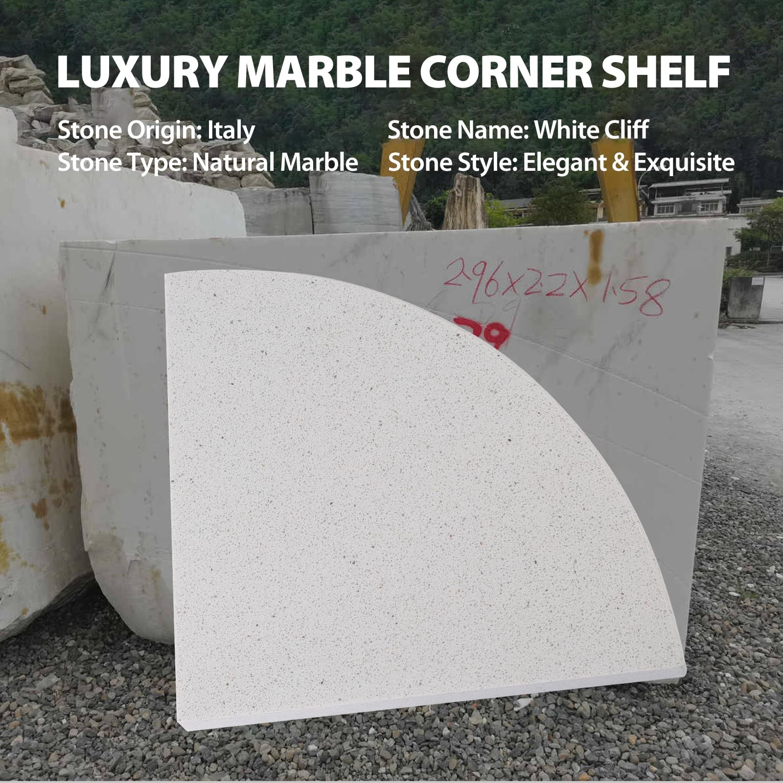 Italian Marble Corner Shower Shelf for Bathroom, 10'' Marble Corner Shelves f...