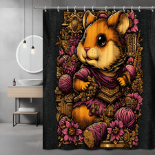 Cute Animal Graphic Shower Curtain with Floral Design