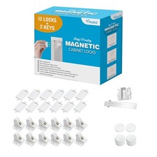 Vmaisi Adhesive Magnetic Cabinet Locks 12 and 2 Keys Standard, White