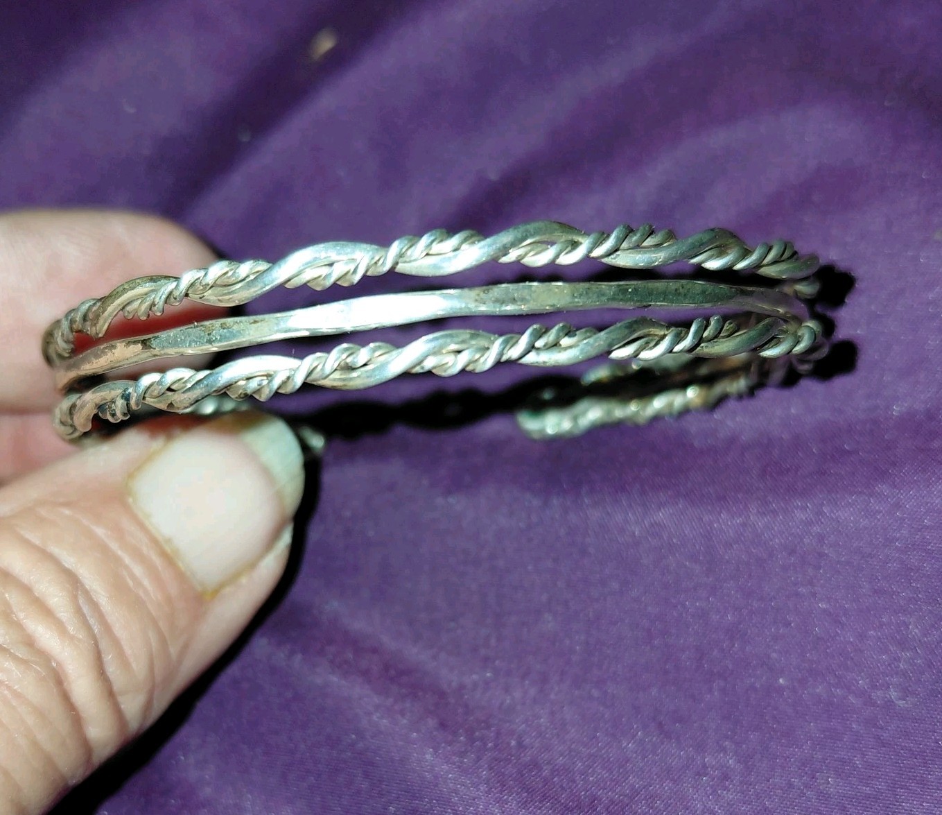 Sterling Silver Detailed Stackable Cuff Bracelet - image 5