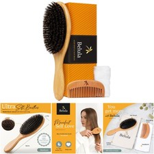 100 Boar Bristle Hair Brush Set Medium Soft Natural Shine Texture Wooden Comb