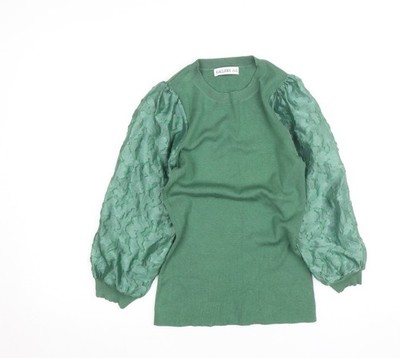 Gallery Damen Strickoberteil grün Puffärmel XS Rundhals eleganter Stil
