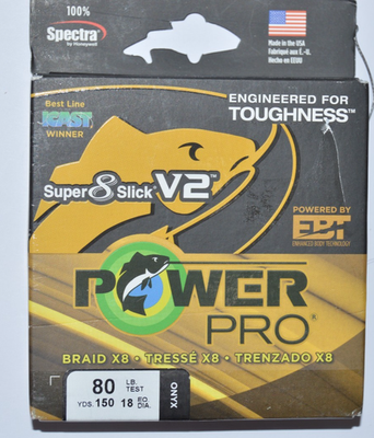 #ad power pro braided fishing line super 8 slick V2 80lb 150yd spool onyx $27.95
