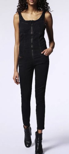 Diesel Zeppel Jogg Jeans Black Denim Front Zip  Jumpsuit Sleeveless V-Back M - Picture 1 of 19