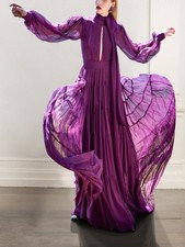 Luxury French Purple Dress Long Sleeve Dress Slim Fitm Long Big Swing Long Dress