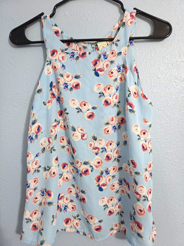 Paper Crane Womens Floral Blouse Blue/Pink Sleeveless Round Neck Back Zip S #32