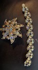 1950’s Signed BSK Aurora Borealis Rhinestone Starburst Brooch Bracelet Earrings — photo 7