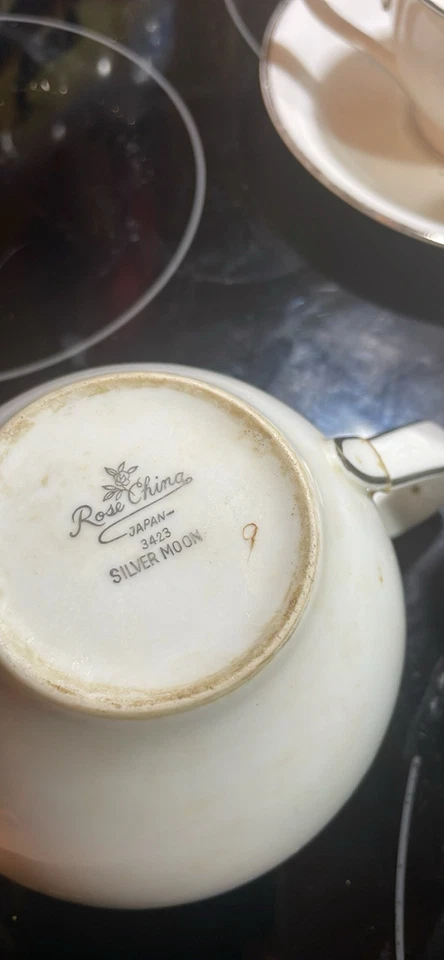 ROSE CHINA 3423 SILVER MOON 32 piezas juego con crema y azucarero con tapa BONITO Foto 4 de 4