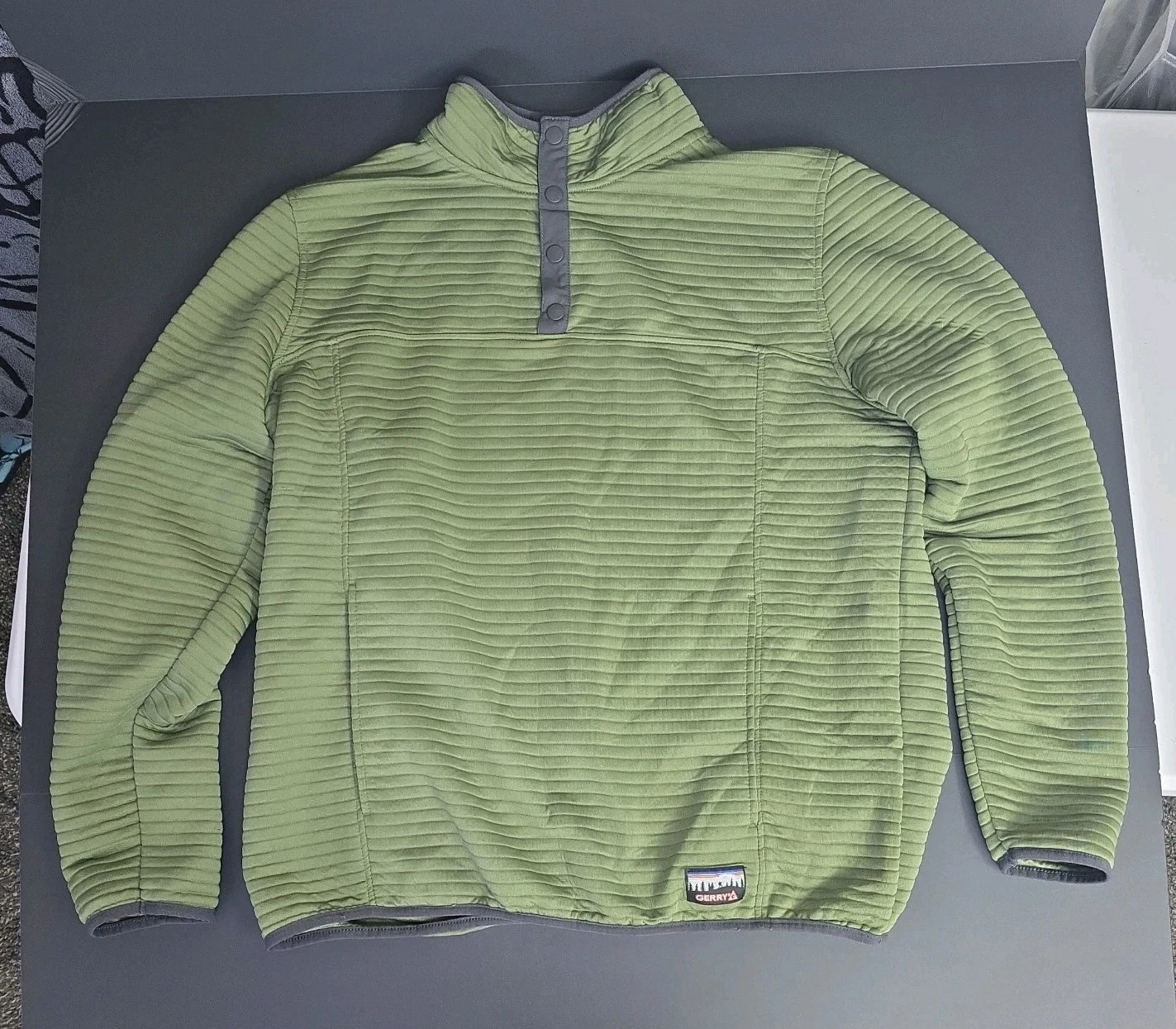 Gerry Men's Ottoman Snap Front Pullover Long Sleeve 1/4 Button Shirt Green XL