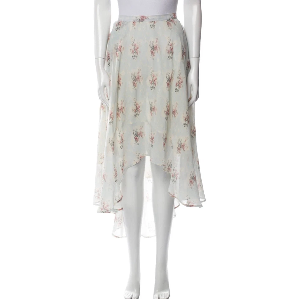 Band of Outsiders Clover Printed Skirt Womens L Blue Floral High Low Silk NWT - Image 3 of 4