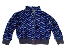 $510 VERSACE Niños La Greca Algodón Terciopelo Monograma Cremallera Suéter Chaqueta Talla 5