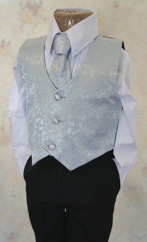 NWT Toddler Boys 5 pcs Suit Set Black Color With Silver Paisley Tie + Vest Sz 3 - Picture 7 of 8