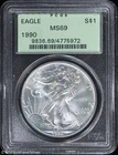 1990 $1 American Silver Eagle PCGS MS 69 | OGH Uncirculated UNC BU
