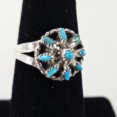 Sterling Silver Ring J-K Turquoise Petti Point Southwest 2.8g Size 6 [8377]