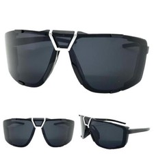 Classic Motorcycle Biker Sports Wrap Around SUN GLASSES Black Frame Dark Lens