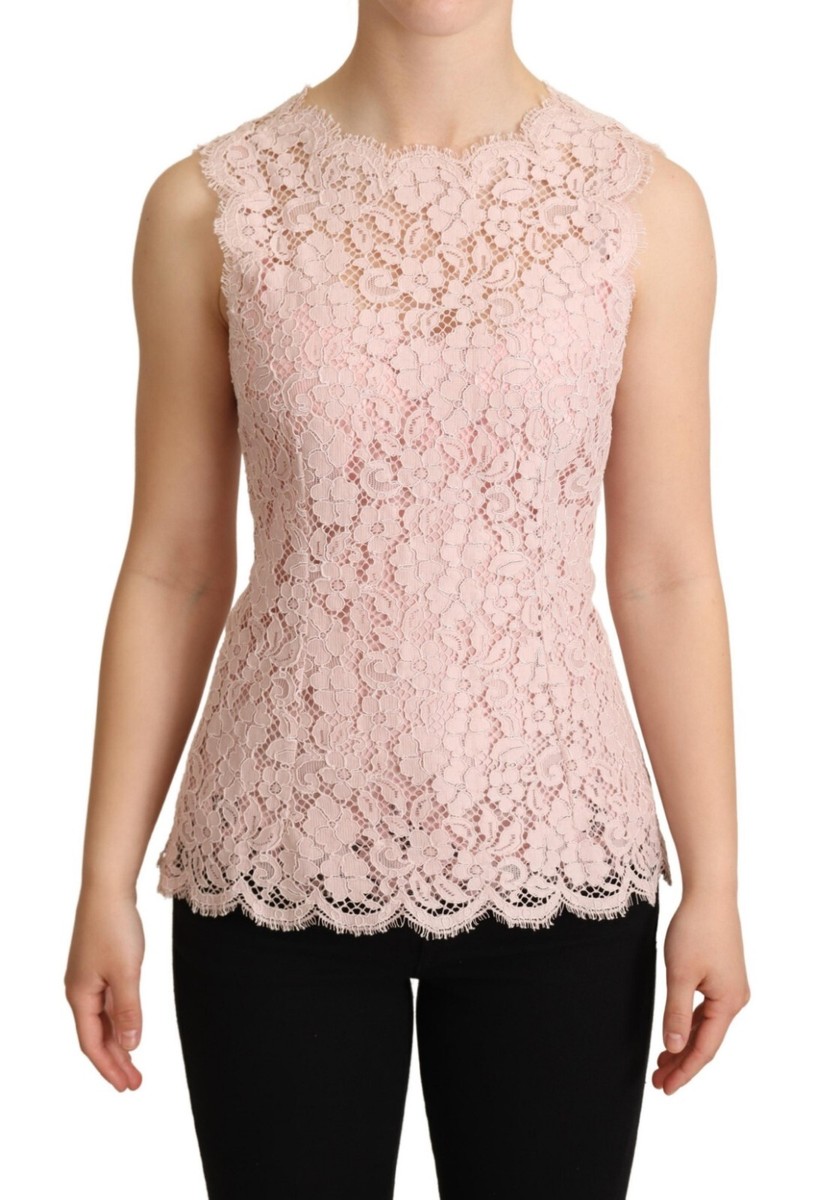 DOLCE & GABBANA Top Pink Floral Lace Sleeveless Tank Blouse