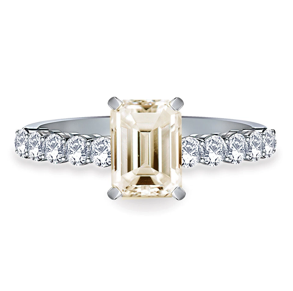 ANILLO DE PLATA MOISSANITA DIAMANTE ESMERALDA AMARILLO DORADO BLANCO VVS1+=TALLA 8 Foto 2 de 3