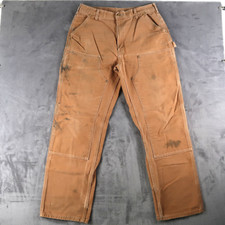 Carhartt Mens Size 36x34 33x32 Fade Khaki Double Knee Pants Workwear USA Made