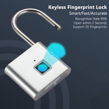 Smart Door Lock Keyless Padlock Fingerprint Stainless Steel Luggage Travel USB-C