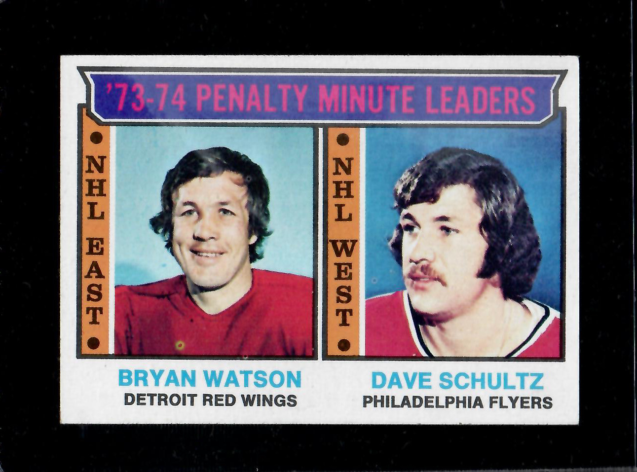 1974-75 TOPPS PENALTY MINUTE LEADERS # 5 BRYAN WATSON/DAVE SCHULTZ NICE CARD