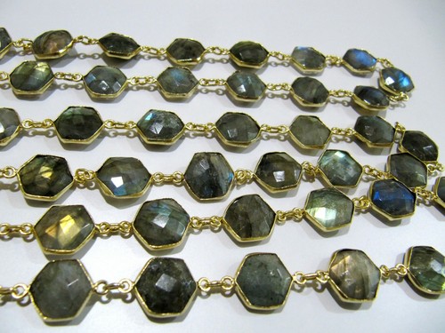 Natural Labradorite hexagon Shape Briolette faceted Connector Chain 13 to 14mm - 第 10/16 張圖片