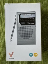 Vondior VX AM/FM Battery Operated Portable Radio - Silver Chrome Brand New.