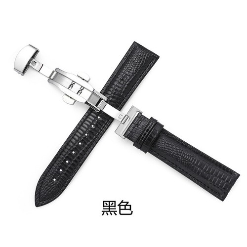 Butterfly Buckle Patent Glossy Lizard Echtleder Uhrenarmband Armband 12-24 mm - Bild 5 von 13