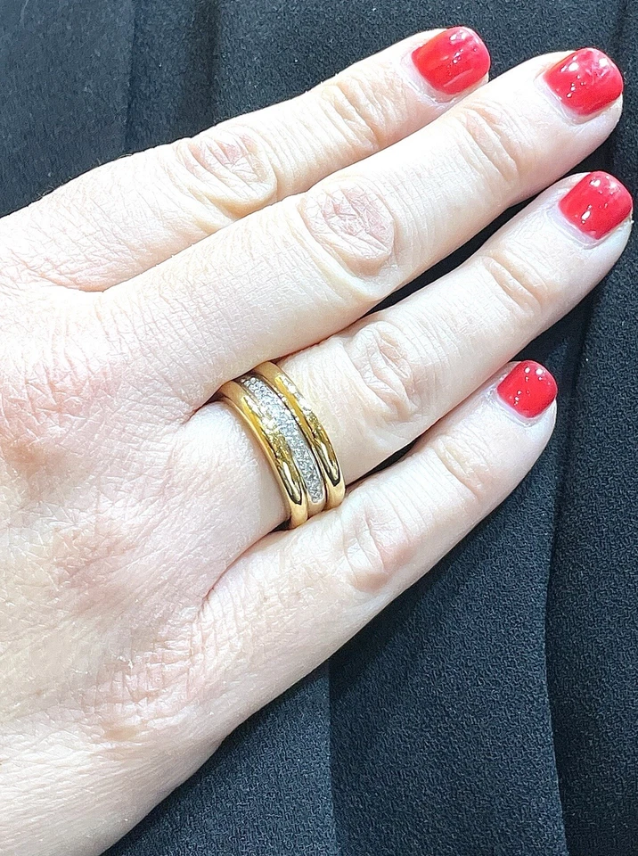 Alliance bicolore en or 18 carats et diamants , taille 56 ajustable gratuitement - Photo 3/4