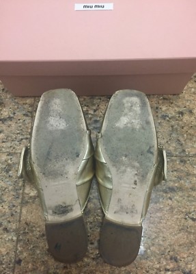 Miu Miu by PRADA Gold Leather Crystal Buckle Slides Shoes | eBay