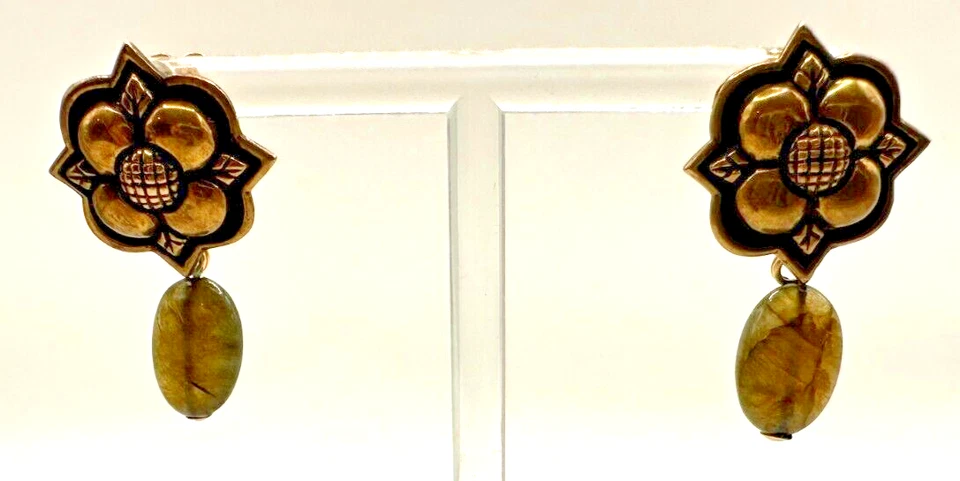 PENDIENTES POSTE PIEDRA SP OVALADOS GOTA FLOR BRONCE DISEÑADOR STEPHEN DWECK Foto 2 de 4