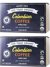 2 Packs Trader Joe's Organic Colombian Coffee Fair Trade 12 Cups 5.08 oz Each