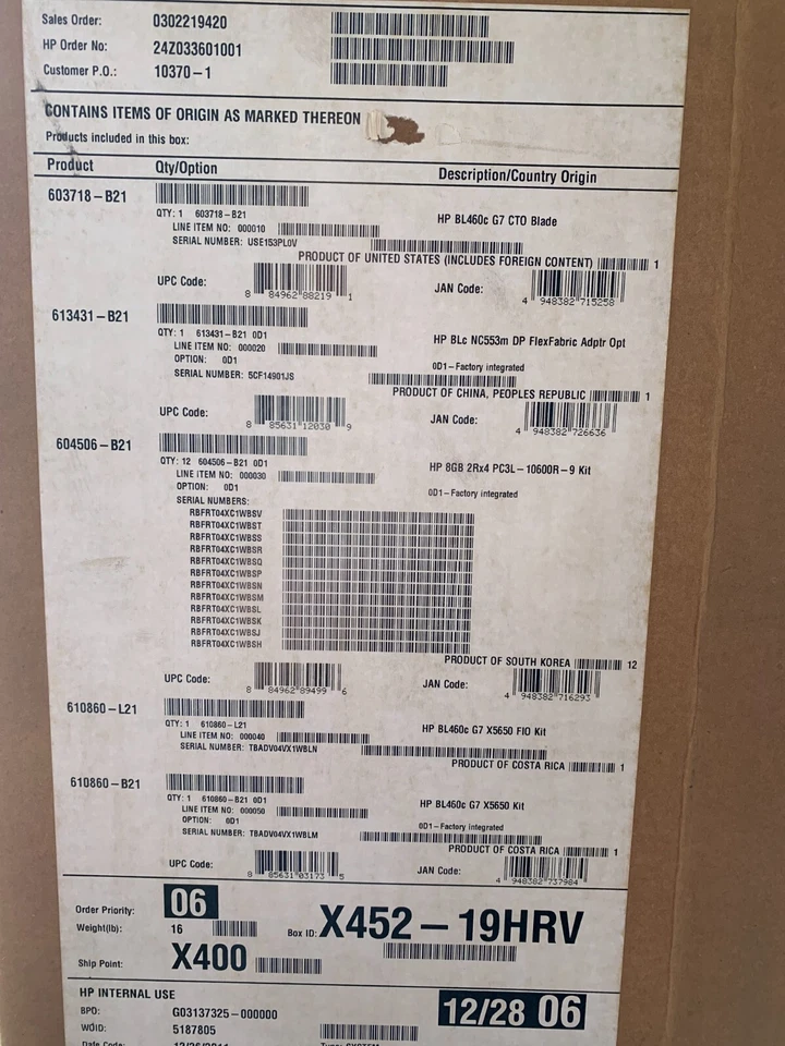 HP PROLIANT BL460c G7 BLADE SERVER (2x) INTEL X5650 (12x 8GB) RAM (2x) NC553M DP - Image 2 of 4