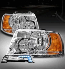 FOR 03-06 FORD EXPEDITION REPLACEMENT CHROME HEADLIGHTS LAMPS W/BLUE LED DRL KIT