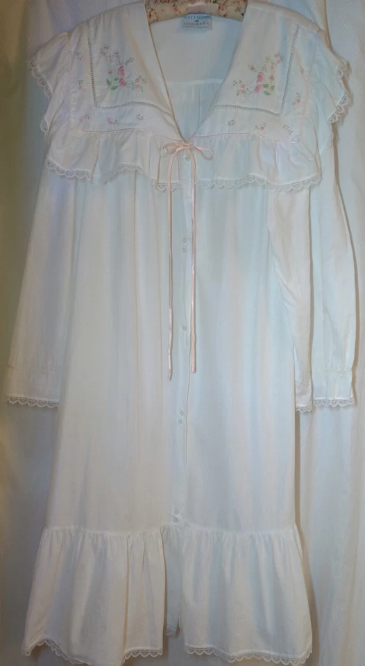 Conjunto de bata de vestido Gillian Omalley rosa abuela núcleo pradera cabaña BOLO vintage largo Foto 4 de 4