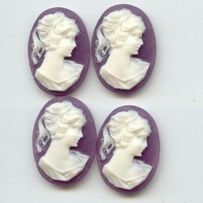 6 Vintage Hong Kong Green Victorian Lady Head Pony Tail Acrylic 25x18mm. Oval Cameos C53 - Ireland