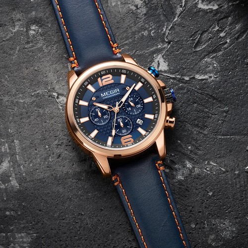 Men Watch Quartz Watche Chronograph Waterproof Leather Date Luminous Wristwatch - Picture 7 of 17