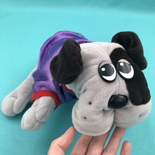 Vintage Pound Puppies Plush 17" with Purple Jacket Grey Spots 80s Dog Tonka 1985